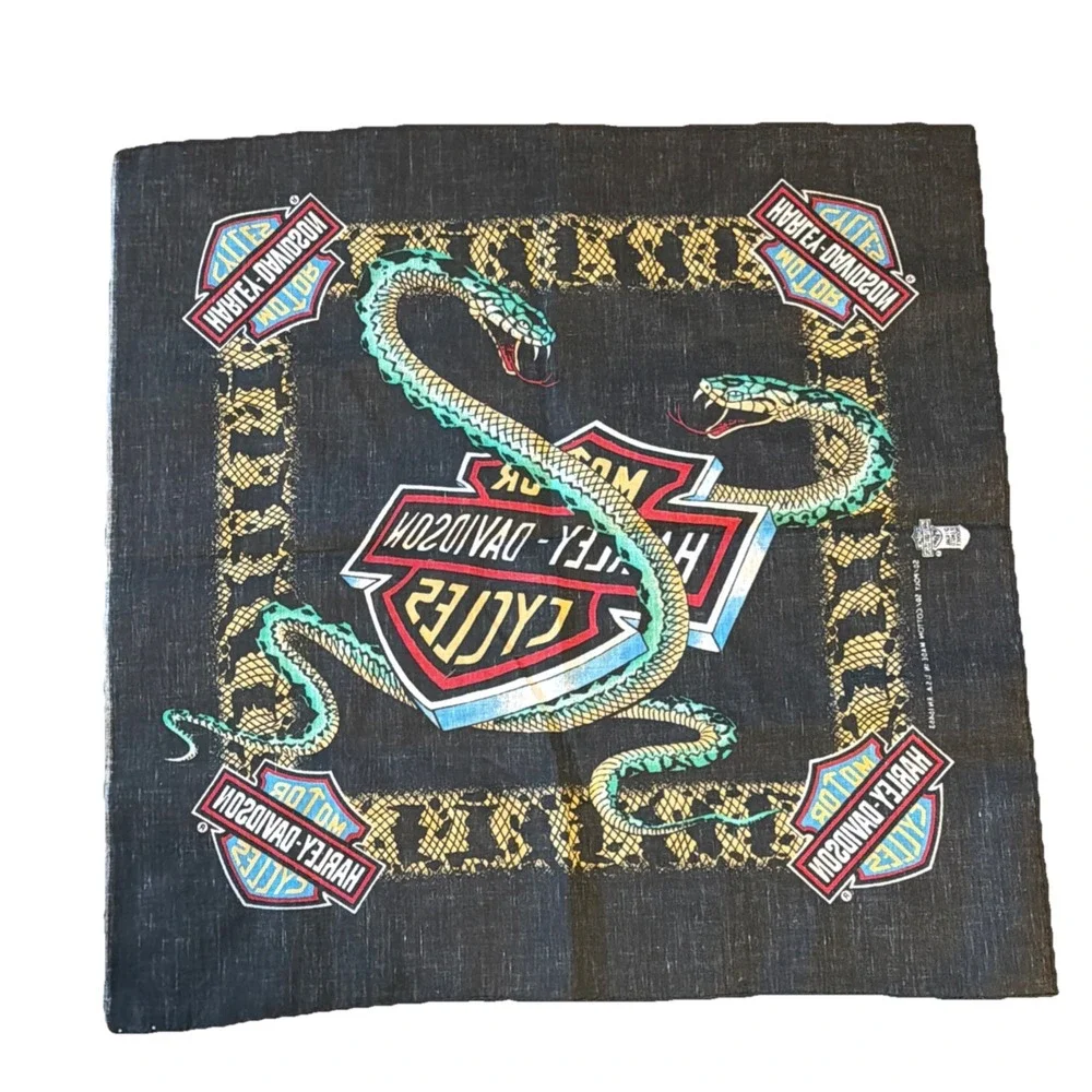 Vintage Harley Davidson snake bandana fire flames motorcycles bar & shield USA